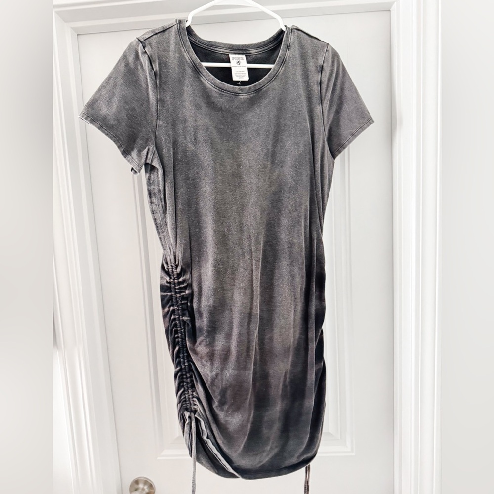 Charcoal Ruched T Shirt Mini Dress
